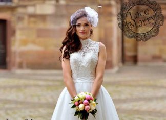 Short Wedding Dresses : Custom Short Wedding Dress With Sweetheart Illusion Lace Bodice and Sexy Open Back Keyhole Featuring Tulle Skirt and Removable Satin Sash