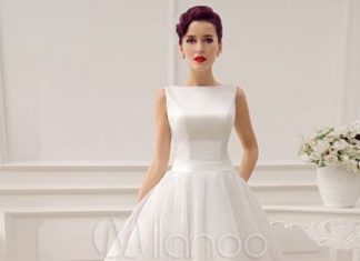 Short Wedding Dresses : Cut Out Backless Satin Short Wedding Dress with Bow Decor Sash