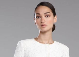 Short Wedding Dresses : Golden-Flecked Tweed Knit Jacket & Pencil Skirt