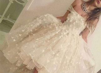 Short Wedding Dresses : High loew white prom dress, charming applique Prom…