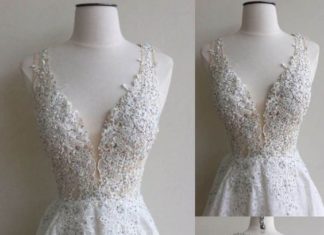 Short Wedding Dresses : Ivory Lace Homecoming Dress,Short P…
