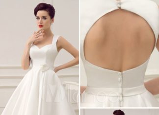 Short Wedding Dresses : Knee-Length Cut Out Wedding Dress For Bride With Sweetheart Neck #milanoo #weddi…