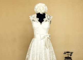 Short Wedding Dresses : Lace Short Wedding Dress, Knee Length Wedding Gown , Wedding Dress Cap Sleeves K…