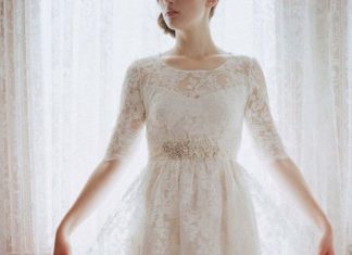 Short Wedding Dresses : Lace Tea Length Wedding Dress…