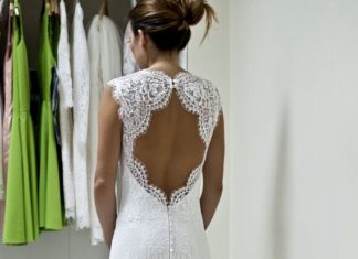 Short Wedding Dresses : Lace wedding dress in knee length with keyhole made using a gorgeous designer Ch…