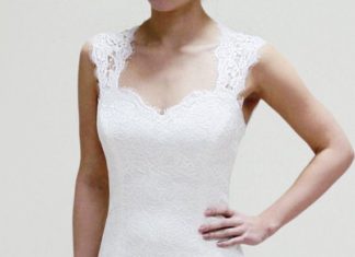 Short Wedding Dresses : Lace Wedding Dress with Scalloped Keyhole and Sweetheart Neckline, Custom Made W…