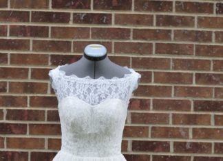 Short Wedding Dresses : Lanvu Short Wedding Dress-Boat neckline lace overlay-Custom Made for your specia…