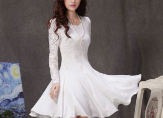 Short Wedding Dresses : Long Sleeved White Lace Chiffon Dress / Little White Dress / White Fit and Flare…