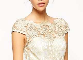 Short Wedding Dresses : metallic lace dress…