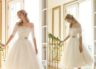 Short Wedding Dresses : Modified A Line Wedding Dress Elegant Off The Shoulder Short Wedding Dress A Line Tea Length Lace Vintage Tulle Bridal Wedding Gowns Informal Wedding Dresses From Lenafashion, $95.29| Dhgate.Com