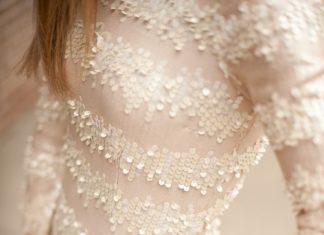 Short Wedding Dresses : pearly beaded dress with 3/4 sleeves – so pretty!…