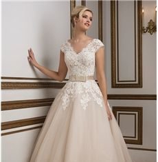 Short Wedding Dresses : Simple Ankle-length A-Line V Neck Zipper-Up Tulle Beach Wedding Dress…