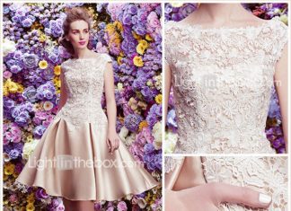 Short Wedding Dresses : Such a classy and delicate high neck dress made with lace and satin! Repin if yo…