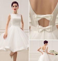 Short Wedding Dresses : Sweetheart Backless Satin Short Wedding Dress with Sash