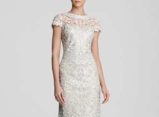 Short Wedding Dresses : Tadashi Shoji Dress – Cap Sleeve Corded Lace Sheath | Bloomingdale's…