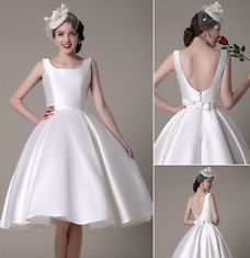 Short Wedding Dresses : Tea Length Wedding Dress Short Satin Gown Sleeveless Backless All Sizes