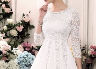 Short Wedding Dresses : The way the panels of chiffon and lace offer a flirty surprise. | 51 Beautiful C…