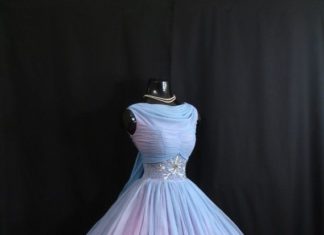 Short Wedding Dresses : Vintage 1950’s 50s Baby Blue Ruched Beaded Rhinestones Chiffon Organza Party Prom Wedding Dress Gown
