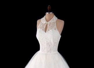 Short Wedding Dresses : Vintage 1950’s 50’s Ivory Pleated Tulle and Lace Halter Party Prom Wedding Dress