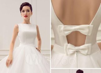 Short Wedding Dresses : Vintage 1950’s Short Wedding Dresses Knee Length Bateau Neckline Backless Little White Dress Summer Style Beach Wedding Gowns Dress with Bow