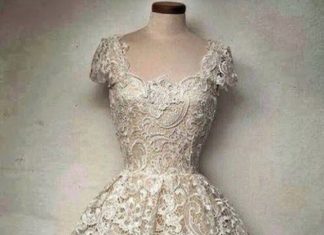 Short Wedding Dresses : Vintage Scoop Collar Short Sleeve Pure Color Cut Out Lace Dress For Women…