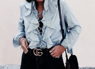 Street Style : Blue Ruffle Blouse