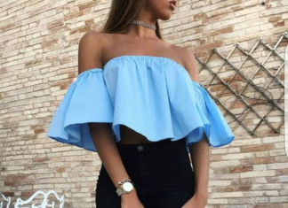 Street Style : shefashionista: Layered Sleeve Flounce Bardot Blouse