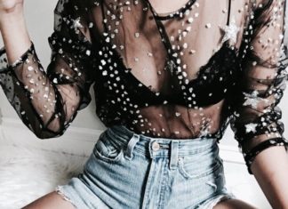 Street Style : streetstyleplatform:Black Mesh Sheer Blouse