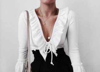 Street Style : White V-neck Blouse+ Girlpower4 for 15% off