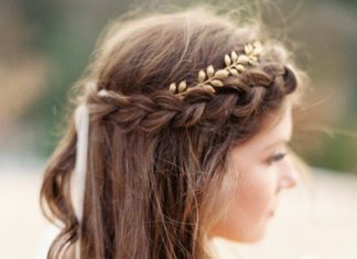 Wedding Hair With Flowers & jewels : Braided hair with gold crown (Florals, dress & accessories: Spring Sweet) – …