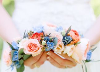 Wedding Hair With Flowers & jewels : Peach & Blue Spring Bridal Flower Crown Photography by An…