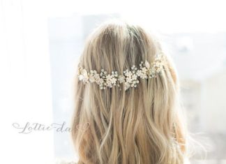 Wedding Hair With Flowers & jewels : Wedding hairstyle idea; Featured Hair Accesory: LottieDaDesigns…