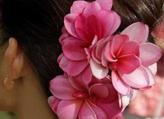 Wedding Hair With Flowers & jewels : Beautiful – I can smell the plumeria from here and the tuberose!…