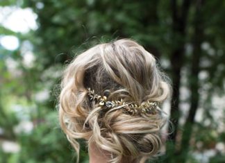 Wedding Hair With Flowers & jewels : Boho Gold Hair Halo Hair Vine, Flower Hair Crown, Grecian Gold Hair Wreath, Boho Gold Flower headband, Wedding Hair Vine – ‘EMBER’