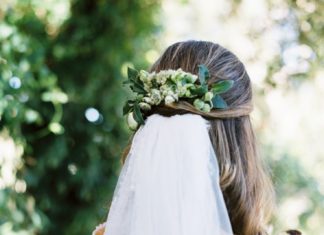 Wedding Hair With Flowers & jewels : Bride Wears Fresh Floral Headpiece + Veil…