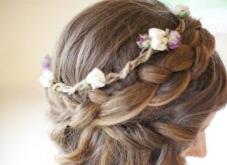 Wedding Hair With Flowers & jewels : chunky braid and flower crown…