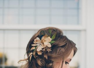 Wedding Hair With Flowers & jewels : Curled Half-Updo – Feminine Bridal Hair…