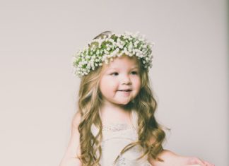 Wedding Hair With Flowers & jewels : Evangeline Flower Girl Dress in White…