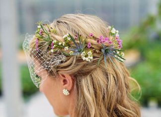 Wedding Hair With Flowers & jewels : Flower crown and birdcage veil at Downtown Market in Grand Rapids, MI. Phrene Ex…