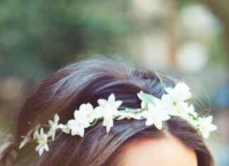 Wedding Hair With Flowers & jewels : flower crown… With heavier flowers tucked into braid in back…