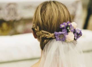 Wedding Hair With Flowers & jewels : fresh flowers in the wedding veil…