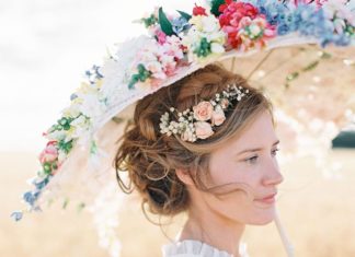 Wedding Hair With Flowers & jewels : Fresh Flowers in Updo Bridal Hair Ideas – Photography by Feather and Stone…