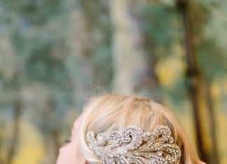 Wedding Hair With Flowers & jewels : Glam wedding hairstyle idea – curls with crystal hair clip {Al Gawlik Photograph…