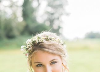 Wedding Hair With Flowers & jewels : How darling is this gorgeous spring farm DIY wedding!…