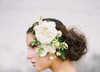 Wedding Hair With Flowers & jewels : Loose bun and floral crown | Photography: Jose Villa – josevillaworkshops.com/ D…