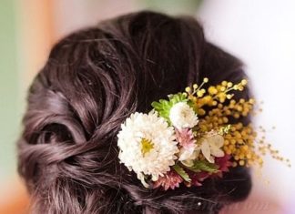 Wedding Hair With Flowers & jewels : Loose bun with flowers…
