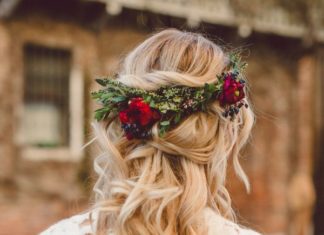 Wedding Hair With Flowers & jewels : Loose curled vintage greenery and rose flower crown: www.stylemepretty… Photog…