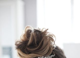 Wedding Hair With Flowers & jewels : Messy updo…