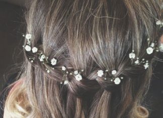 Wedding Hair With Flowers & jewels : Natural ideas and inspiration for wedding hair styles featuring tiny flowers – from hydrangea blooms to tendrils of jasmine – The Natural Wedding Company