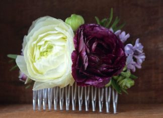 Wedding Hair With Flowers & jewels : Pretty in purple and white, a floral comb of fresh flowers to accent your prom h…